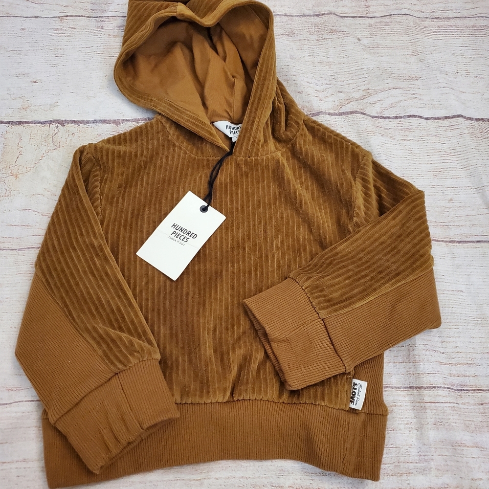 Hundred Pieces brown corduroy hooded sweater sz 4 NWT